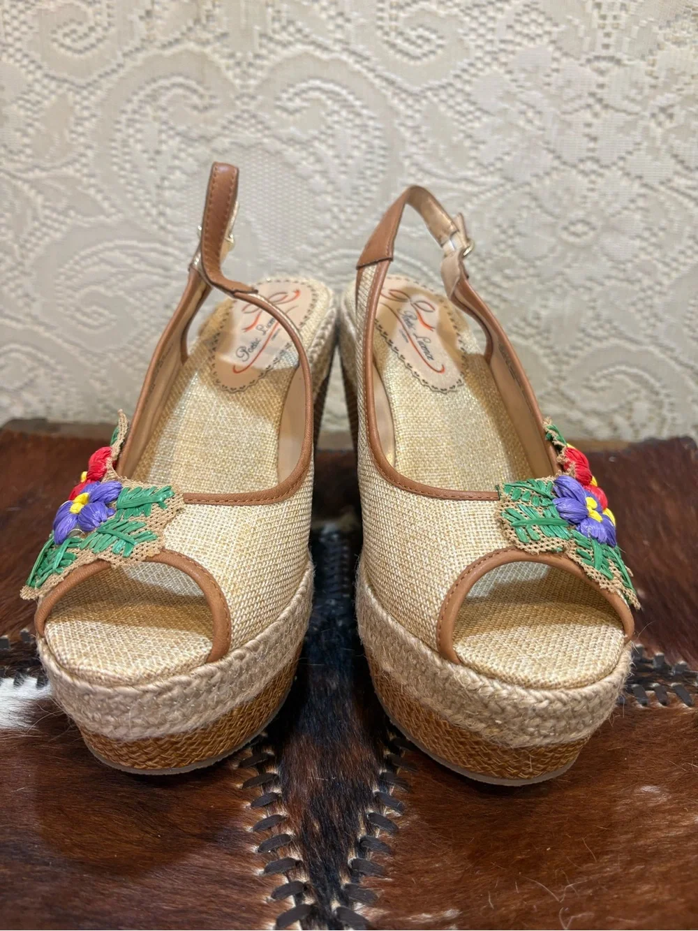 Woven Espadrille Wedge Sandals with Multicolor Floral Embroidery - Women - Picture 2 of 9